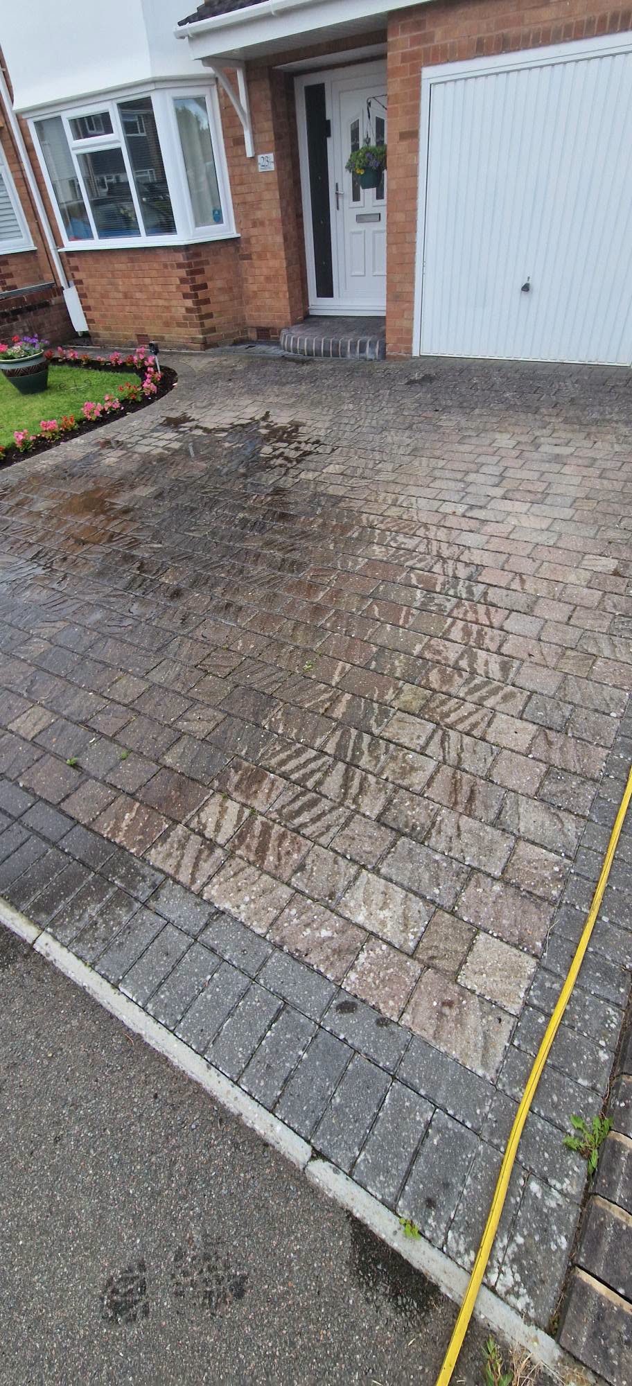 Block paved driveway after professional pressure washing in Redditch, Worcestershire