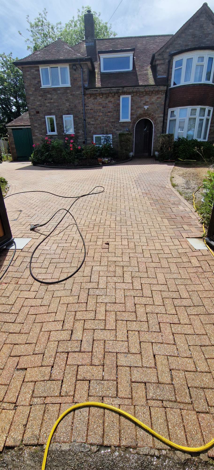 Block paved driveway after professional pressure washing in Redditch, Worcestershire